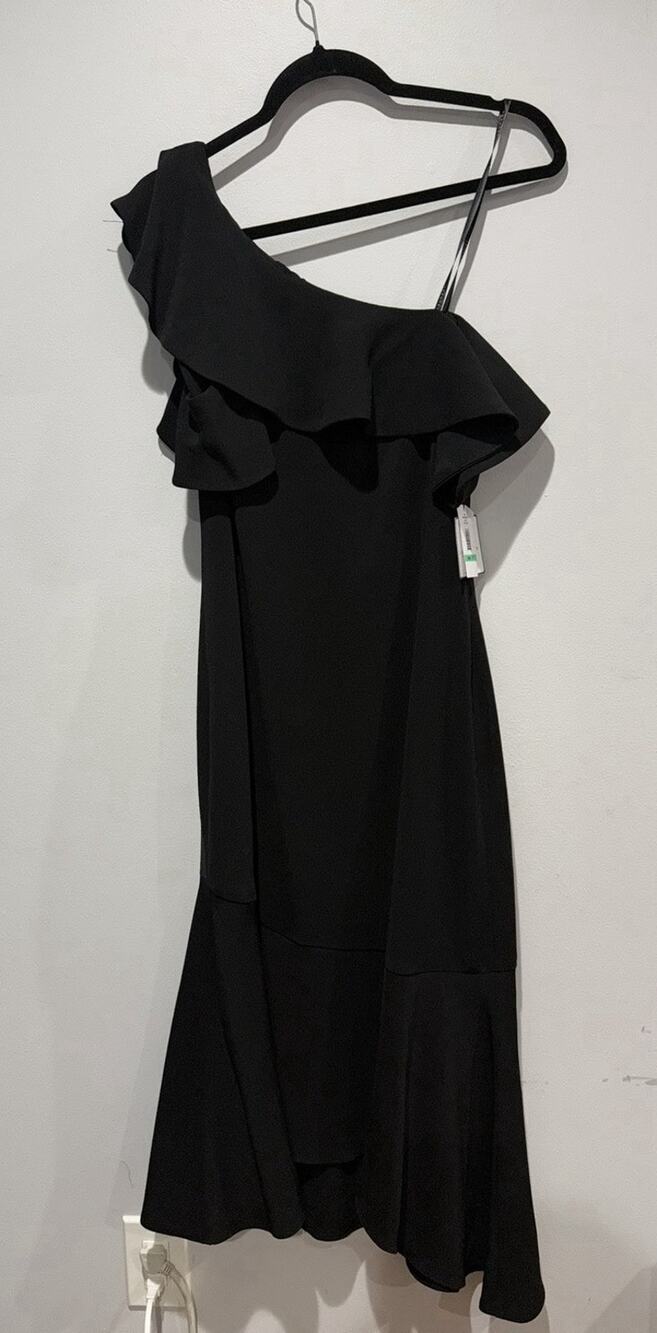 NWT Laundry By Shelli Segal Women's One Shoulder Ruffle Black Maxi Dress Size 8